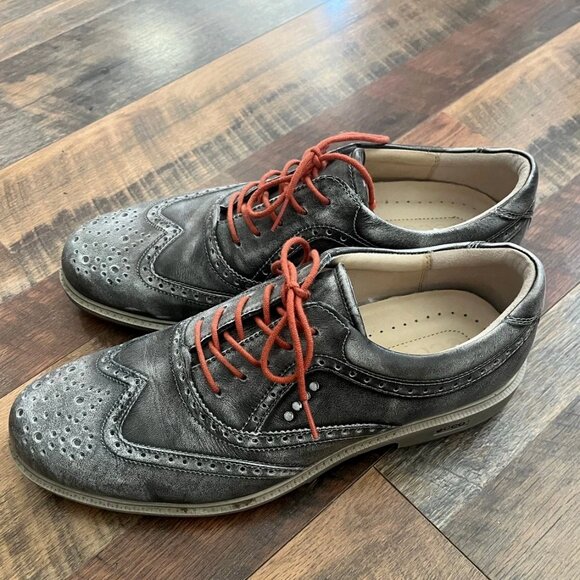 Ecco Tour Hybrid Wingtip Golf Shoes - Mens Grey/Orange Size EURO 43 - Picture 1 of 6
